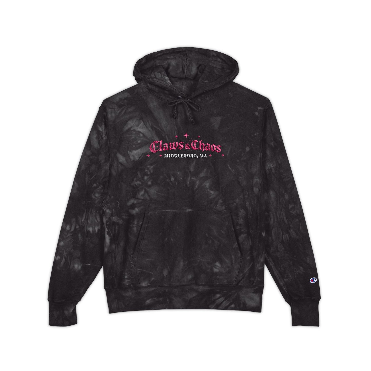 Tie-Dye Hoodie – Embroidered Black/Gray Champion Hoodie