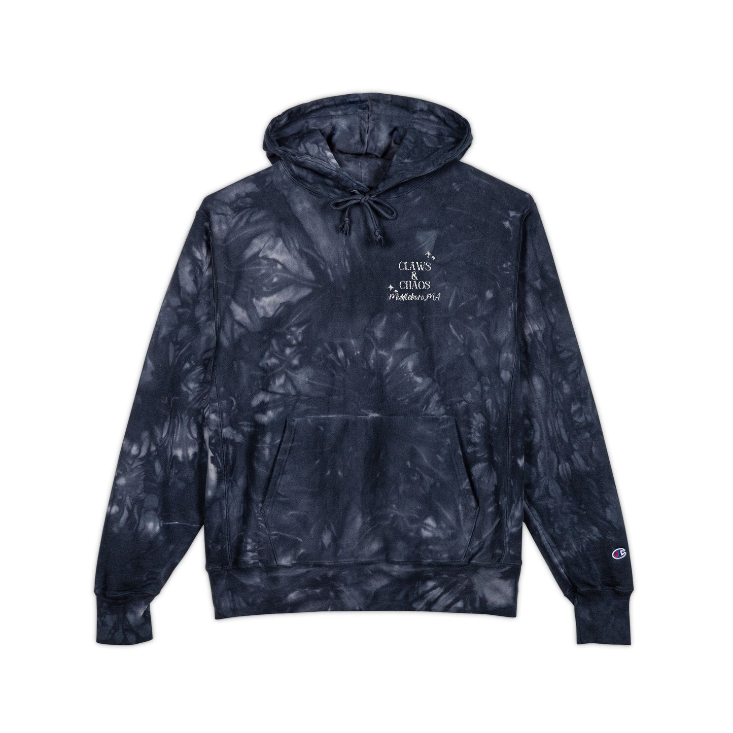 Tie-Dye Hoodie – Embroidered Black/Gray Champion Hoodie