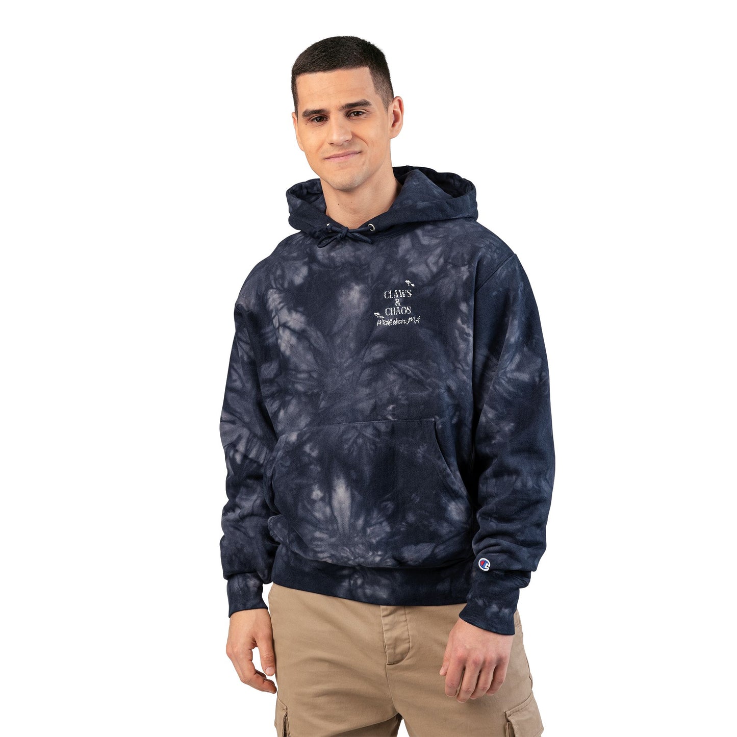 Tie-Dye Hoodie – Embroidered Black/Gray Champion Hoodie
