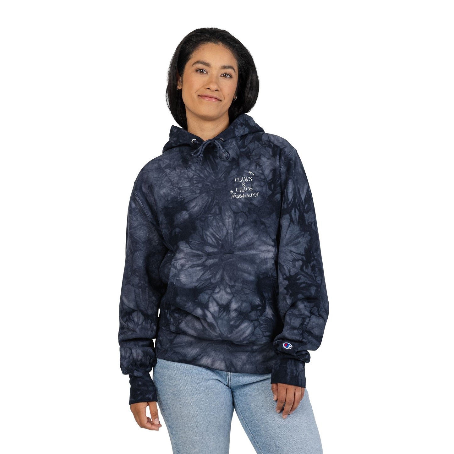 Tie-Dye Hoodie – Embroidered Black/Gray Champion Hoodie
